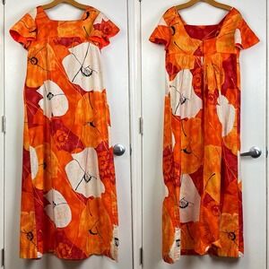 McInerny Hawaii Vintage Vtg‎ 1970s 70s Maxi Mumu Poppy Floral Orange Dress sz L